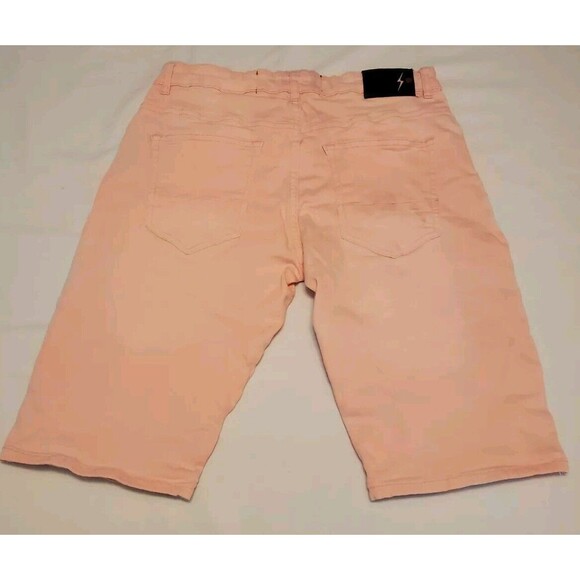 Spark Mens Premium Denim Pink Distressed Shorts Size 32 - Picture 2 of 10